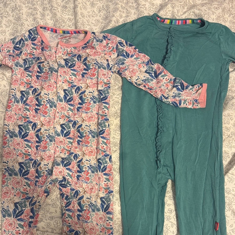 Magnetic Me Footie Pajamas Floral & Teal Baby Girls 6-9 months Modal/bamboo